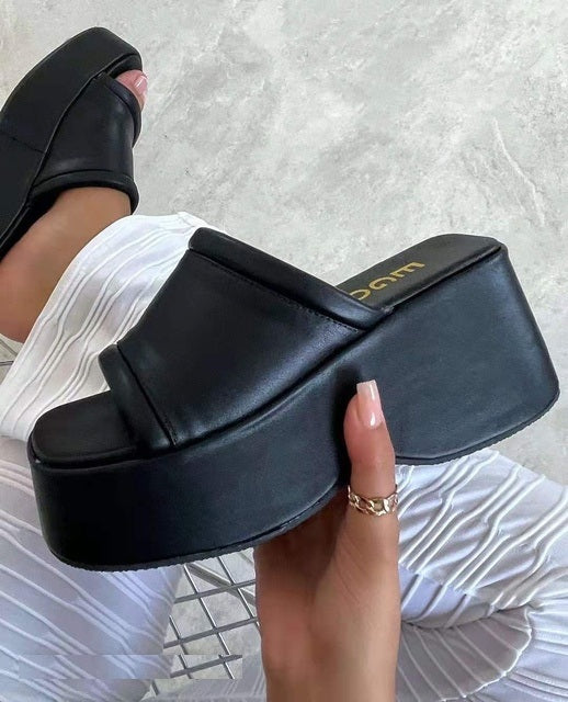 High Heels Slippers Thick Sole Peep Toe Slides