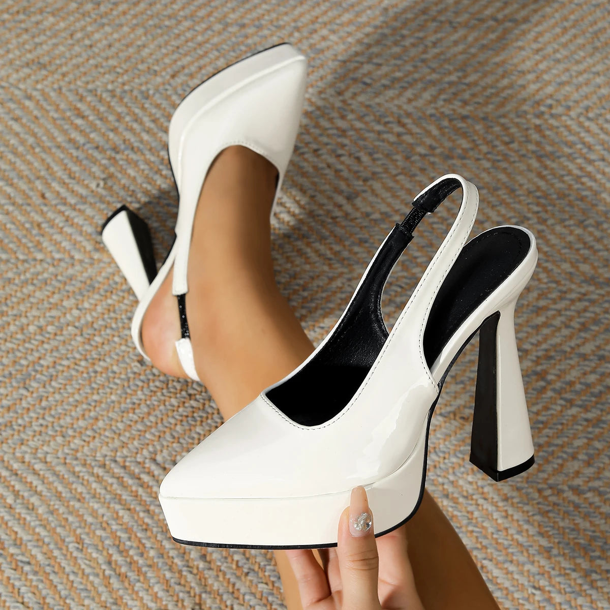 Comfy Platform Slip On Sling-back Pointed Large Size High Heels