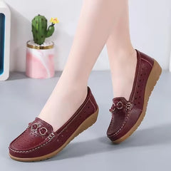 Hollow out Genuine Leather Bottom Bean Surface Anti-slip Soft Sole Shoes