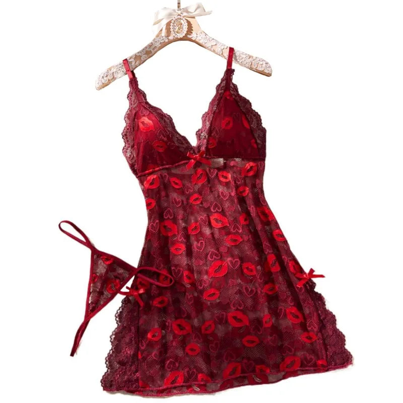 Girl Babydoll Dress Sleeveless Spaghetti Strap Mini Party Nightwear Thong Underwear Lingerie Date Gift Set