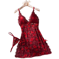 Girl Babydoll Dress Sleeveless Spaghetti Strap Mini Party Nightwear Thong Underwear Lingerie Date Gift Set