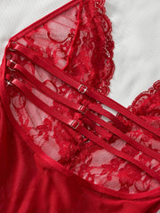Lace Halter Babydoll Deep V Neck See Hrough Nightgown Erotic Lingerie Sleepwear Dress