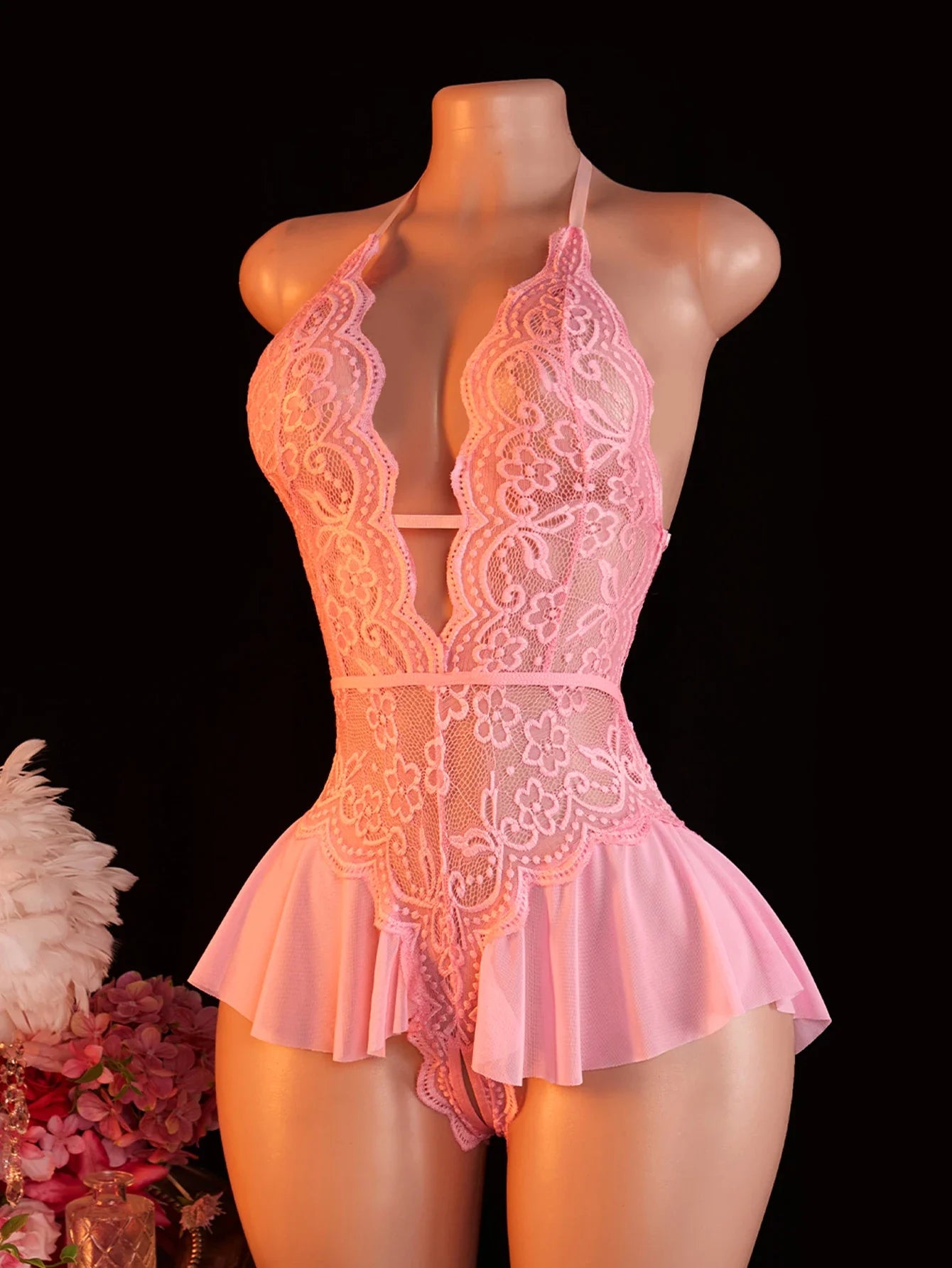 Lingerie Crotchless Porn Underwear Hollow Backless Babydolls Bodysuit Deep V Open Bra Night Dress Transparent Clothing