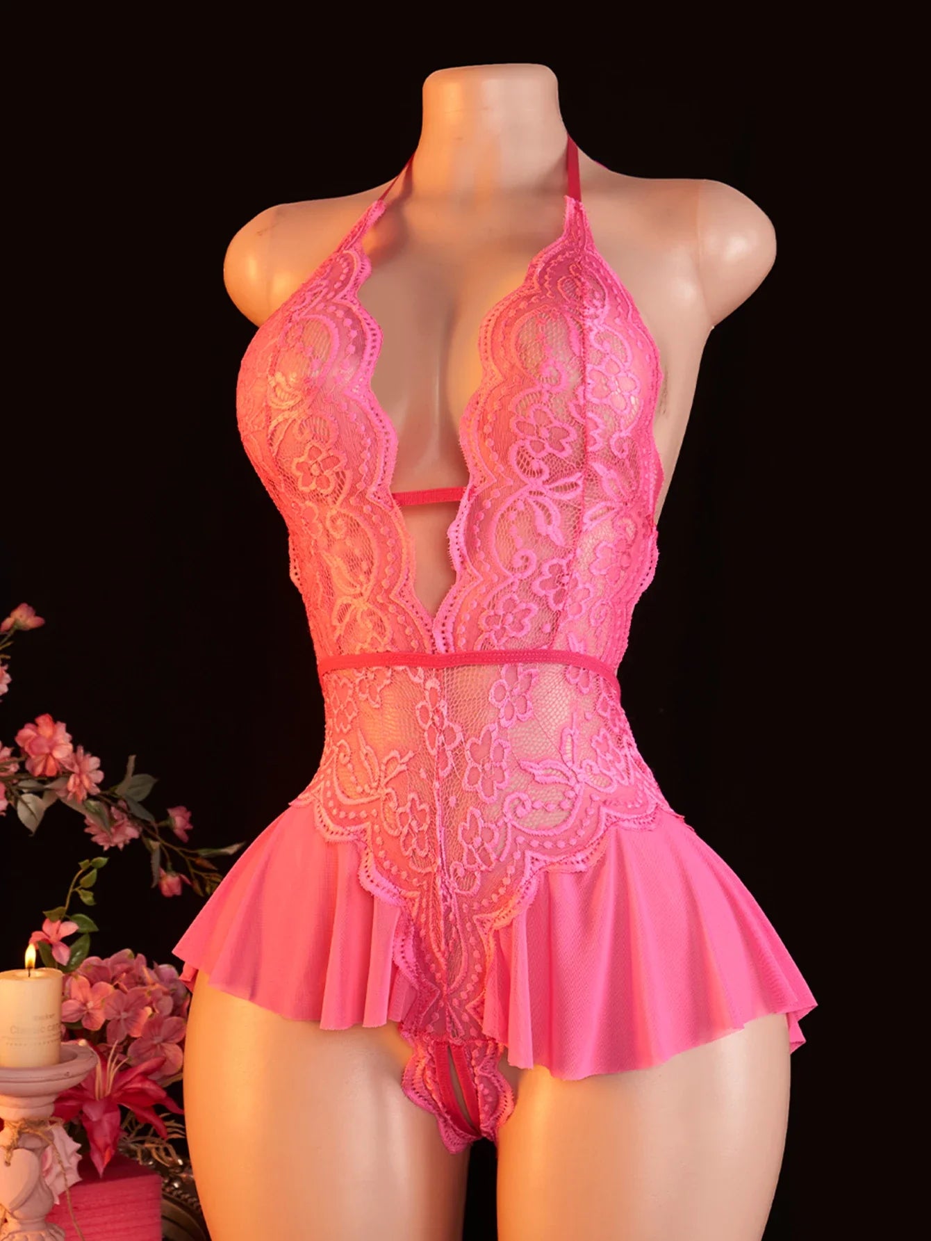 Lingerie Crotchless Porn Underwear Hollow Backless Babydolls Bodysuit Deep V Open Bra Night Dress Transparent Clothing