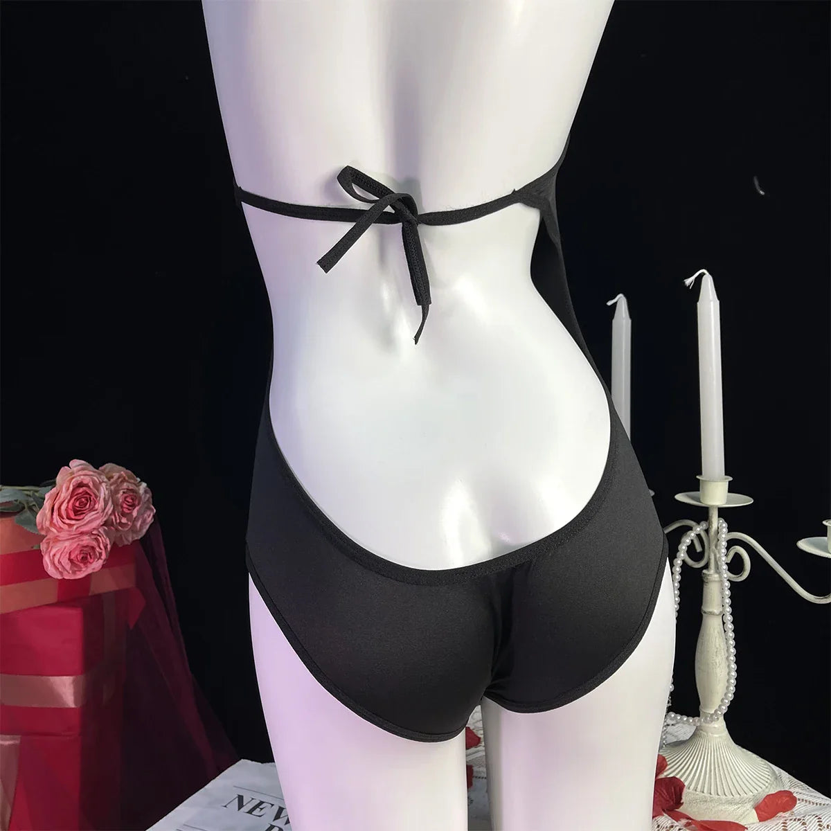 Lingerie Lace Erotic Teddy Bodysuit Underwear Hollow Perspective Crotchless Stripper Clothing Babydoll Dress