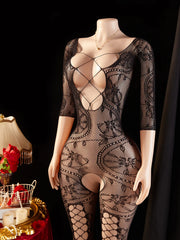 Lingerie Erotic Bodystocking Crotchless Long Sleeve Hollow Fishnet Full Body Stockings Open Crotch