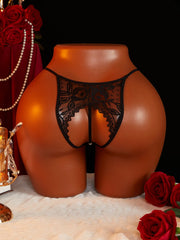 Mesh Hollow Female Lingerie Transparent Crotchless Lace Open Crotch Beading Panties Underwear Erotic Costume