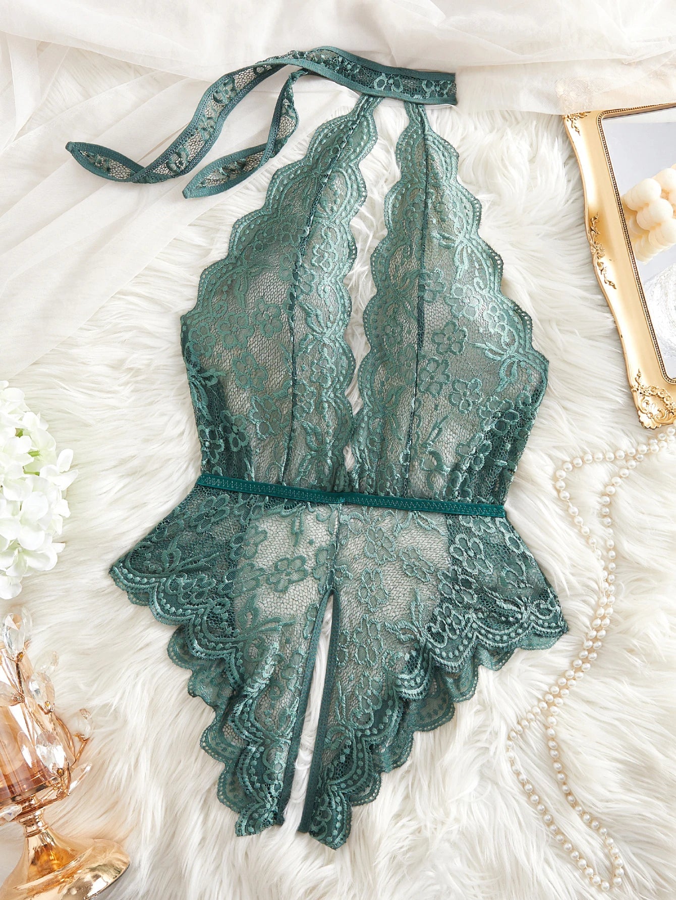 Clothing Deep V-neck Halter Bodysuit Woman Body Lace Lingerie One Piece Erotic Crotchless Intimate Fetish Dress