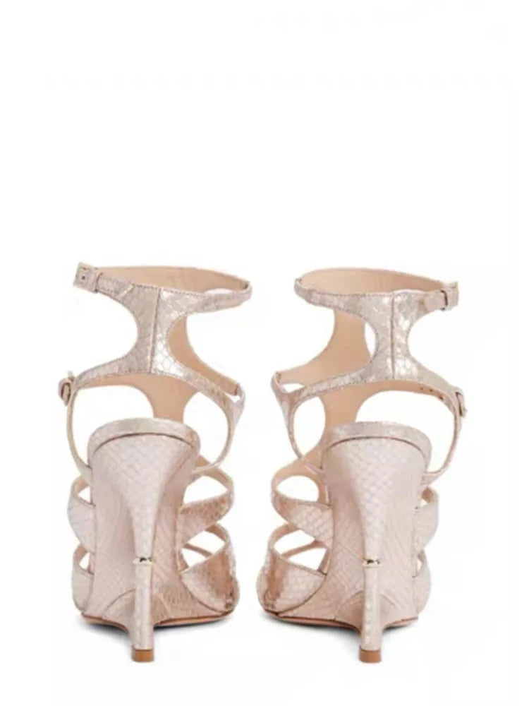 Buckle Strap Microfiber Sewing Irregular Hollow Coarse High Heel Sandals