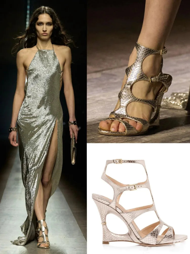 Buckle Strap Microfiber Sewing Irregular Hollow Coarse High Heel Sandals