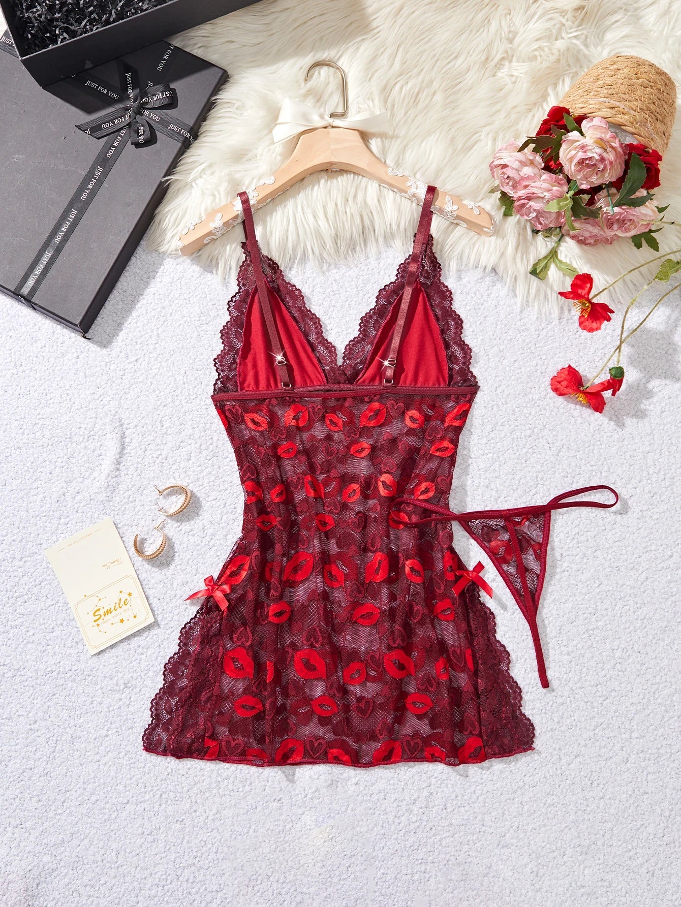 Irresistible Red Lingerie Dress See Through Mesh Sleepwear