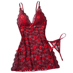 Irresistible Red Lingerie Dress See Through Mesh Sleepwear