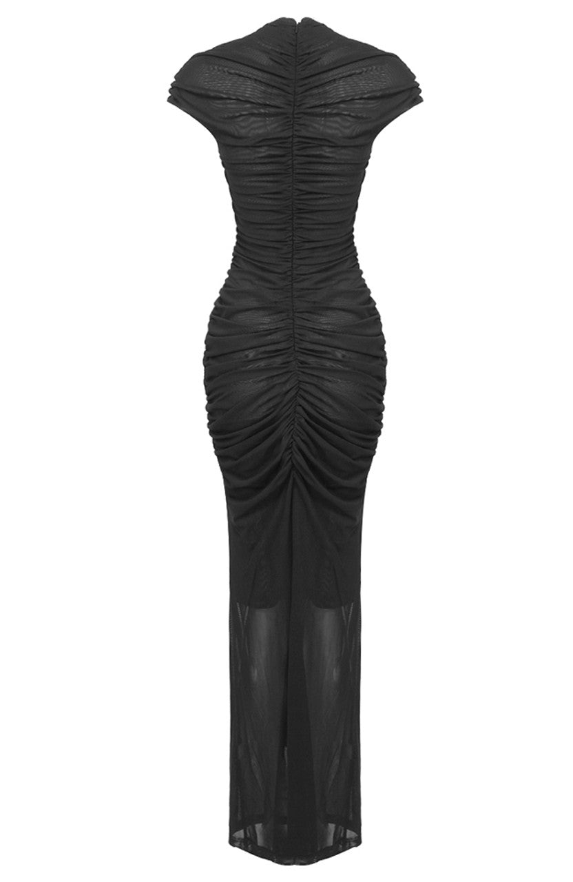 Keyhole Detail Ruched Maxi Dress Black