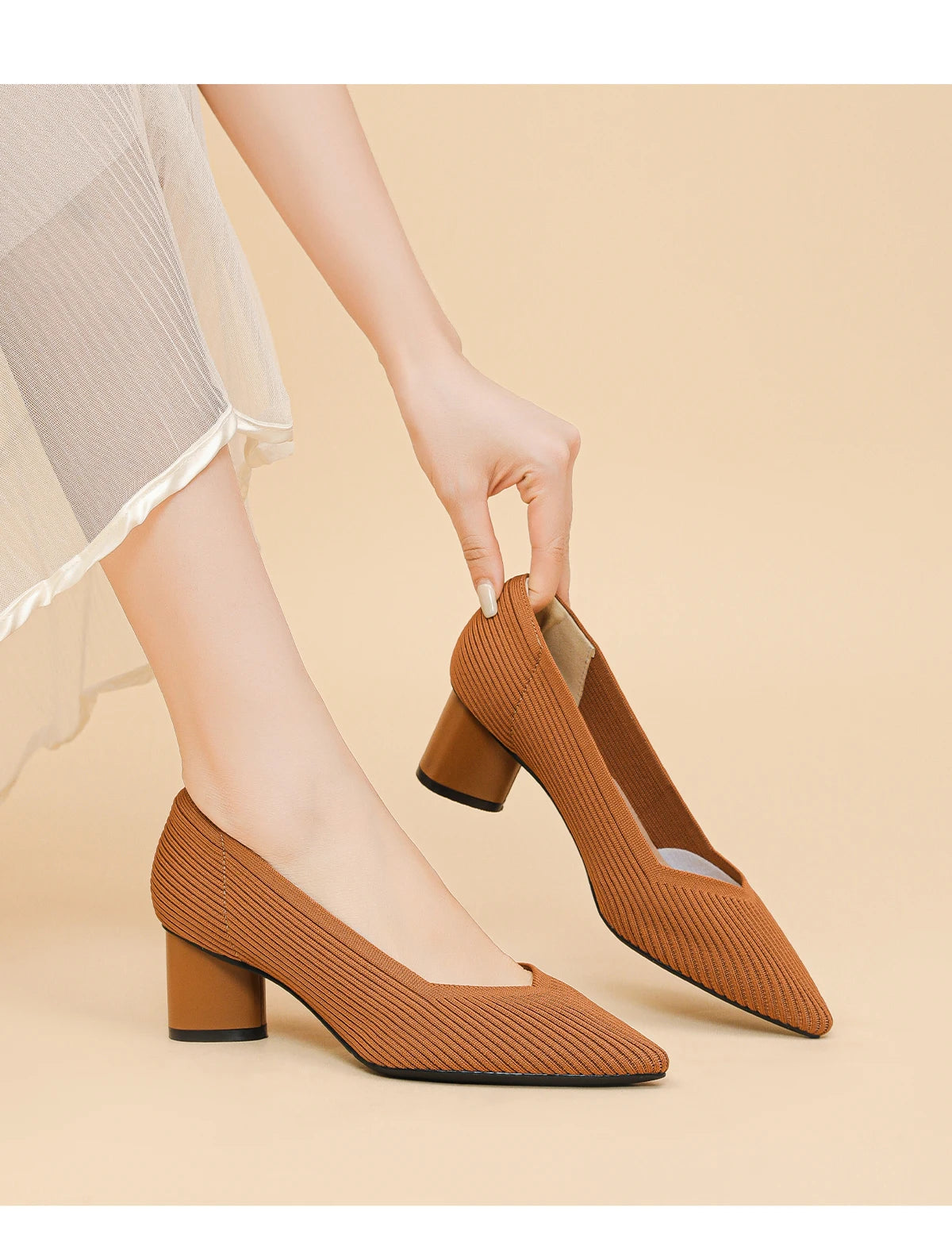 Formal Knitted Breathable Anti slip Rubber Sling-backs Sole Shoes