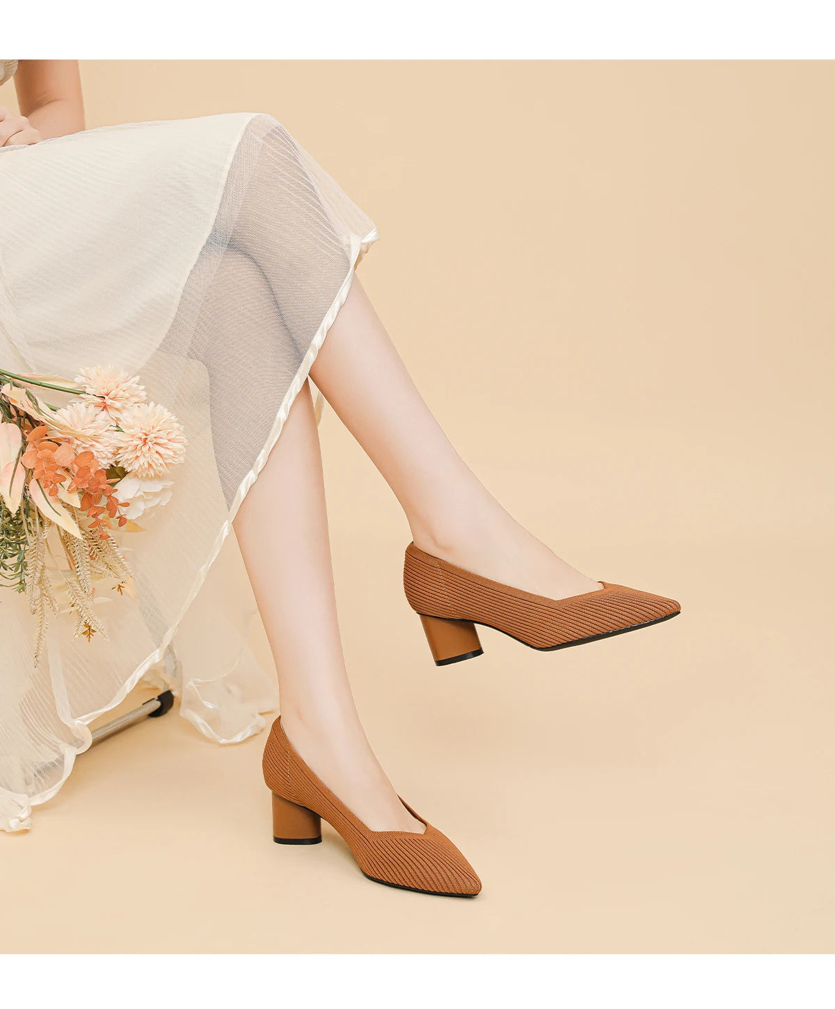 Formal Knitted Breathable Anti slip Rubber Sling-backs Sole Shoes