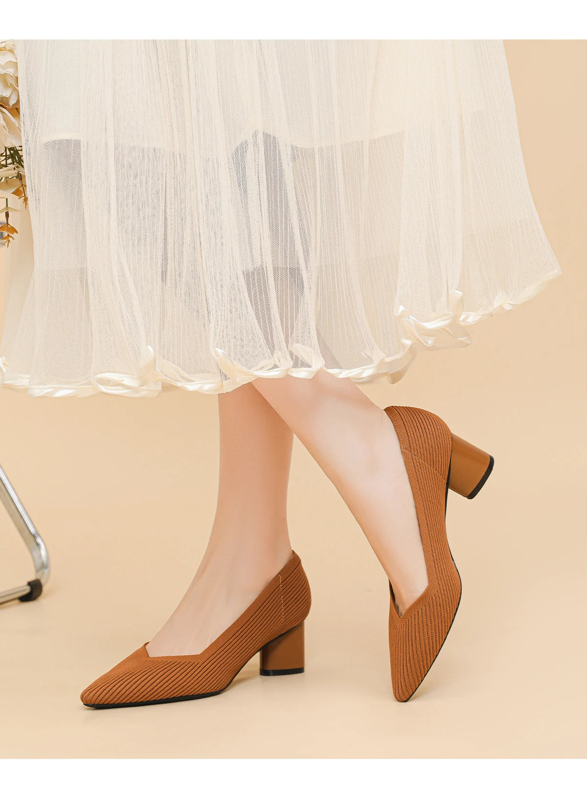 Formal Knitted Breathable Anti slip Rubber Sling-backs Sole Shoes