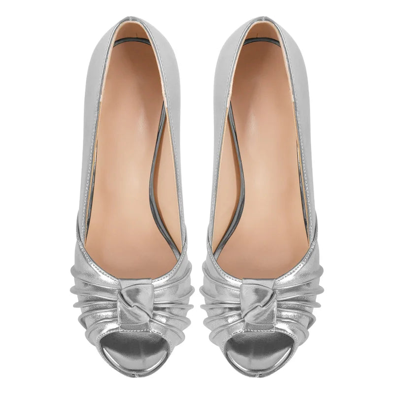 Knot Bow Peep Toe Platform Stiletto Platform Super Heeled Pumps