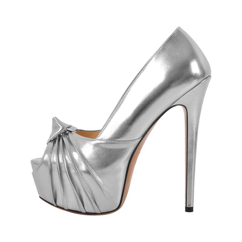 Knot Bow Peep Toe Platform Stiletto Platform Super Heeled Pumps