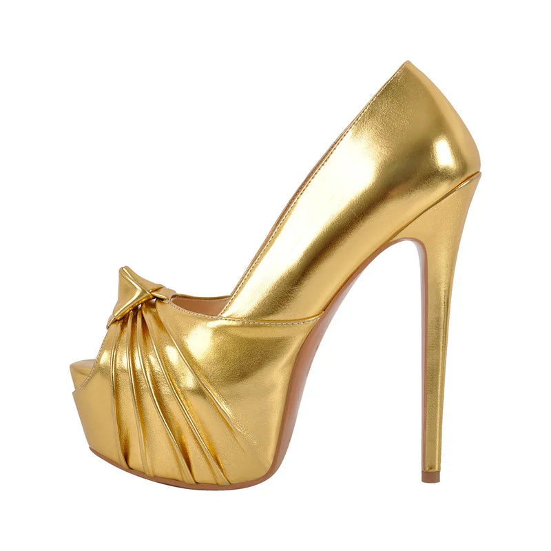 Knot Bow Peep Toe Platform Stiletto Platform Super Heeled Pumps