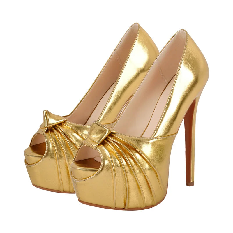 Knot Bow Peep Toe Platform Stiletto Platform Super Heeled Pumps