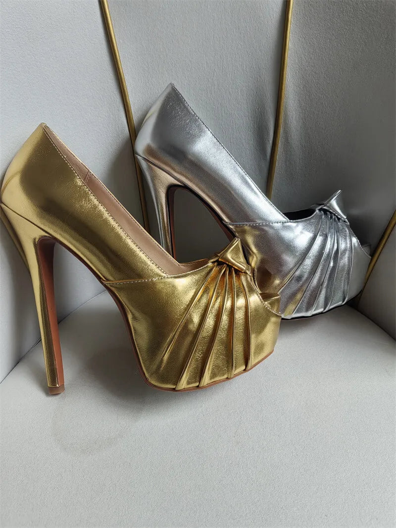 Knot Bow Peep Toe Platform Stiletto Platform Super Heeled Pumps