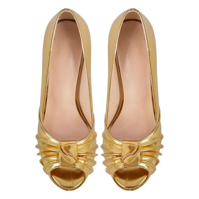 Knot Bow Peep Toe Platform Stiletto Platform Super Heeled Pumps