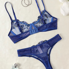 LQYCSX Lingerie Romantic Floral Lace Bra Set 2 Piece Dreamy Underwear Erotic Sheer Fine Outfit Exotic Panties Sets