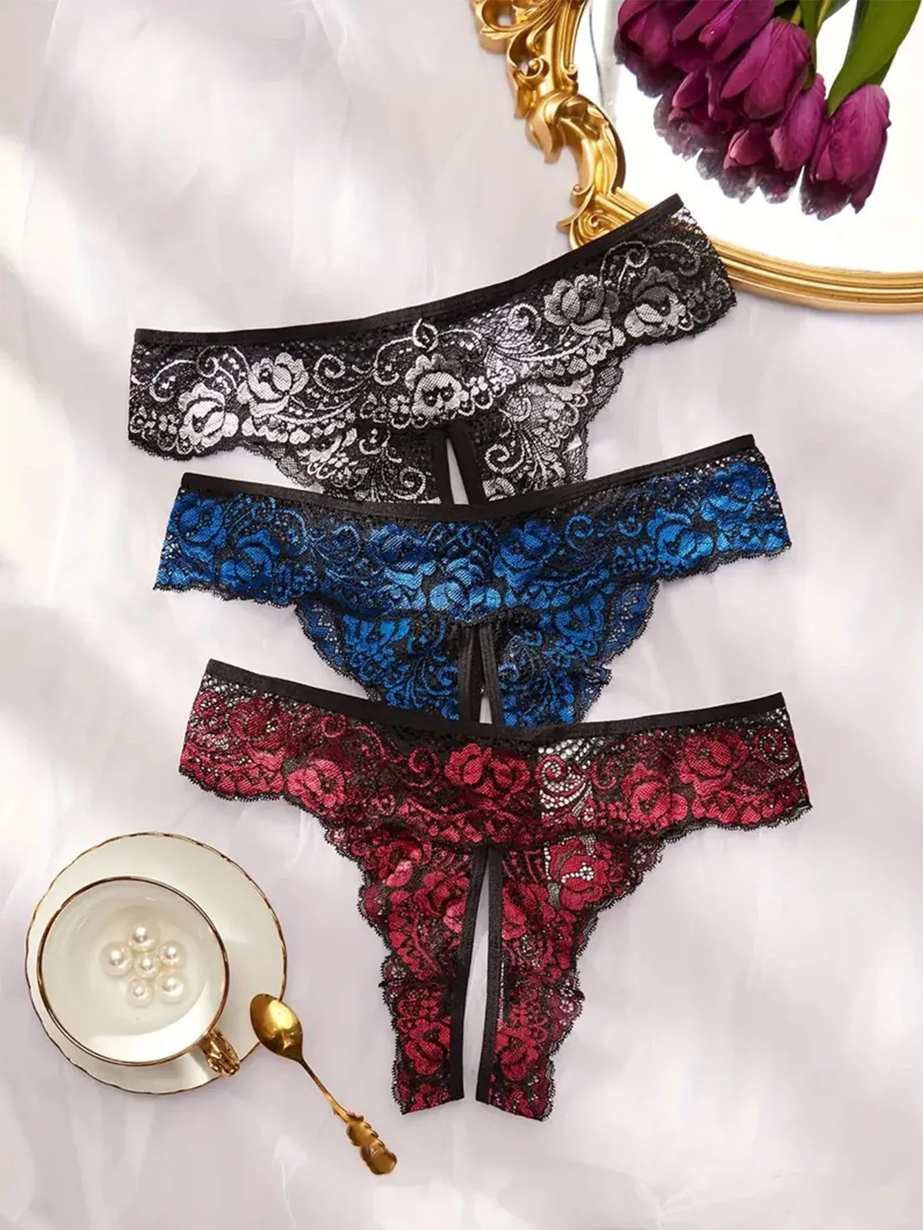 Lace Romantic Floral Thong Soft Underwear G-string Com