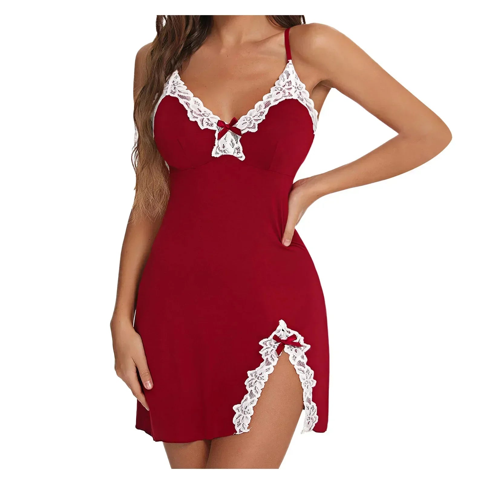 Lace Silk Satin Sleeveless Nighties Sleepwear Lingerie V-neck Nightgown Nightdress Nightwear Sleepshirts