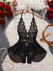 Lace Up Halter Deep V Babydoll Dress Backless Hollow Out Date Night Outfit
