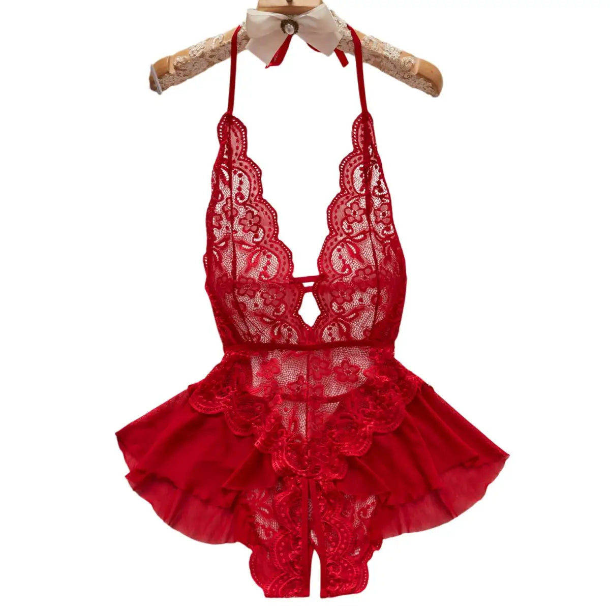 Lace Up Halter Deep V Babydoll Dress Backless Hollow Out Date Night Outfit