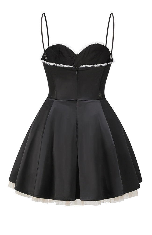 Lace Detail Bustier A Line Dress Black
