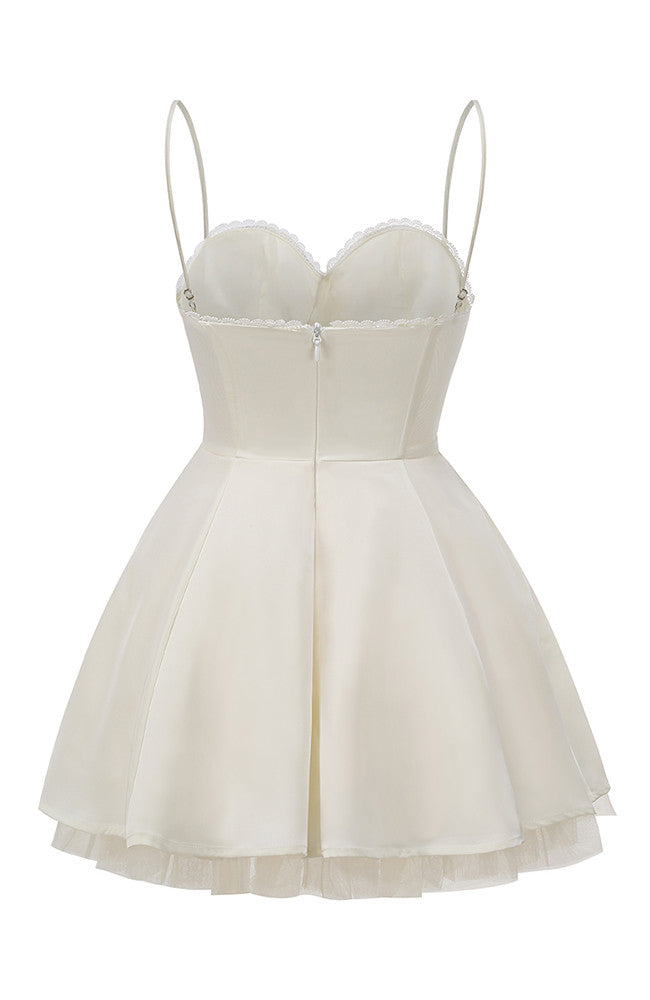 Lace Detail Bustier A Line Dress Ivory