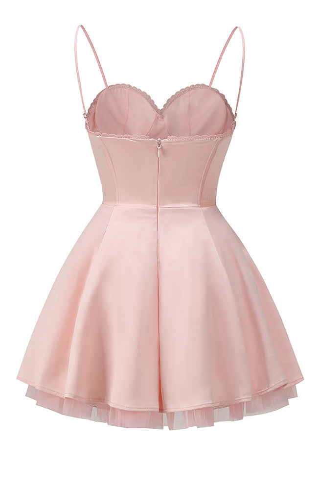 Lace Detail Bustier A Line Dress Pink