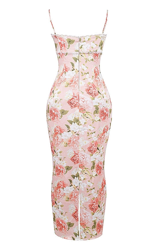 Lace Bustier Floral Maxi Dress Pink