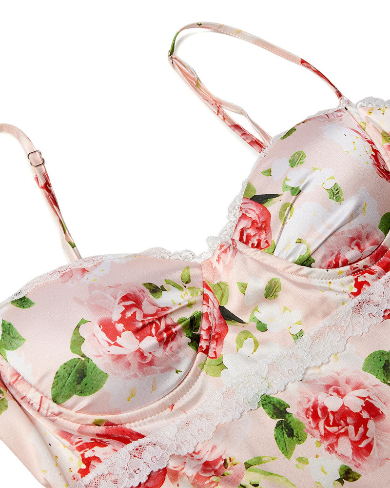 Lace Bustier Floral Maxi Dress Pink
