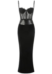 Lace Corset Maxi Velvet Dress Black
