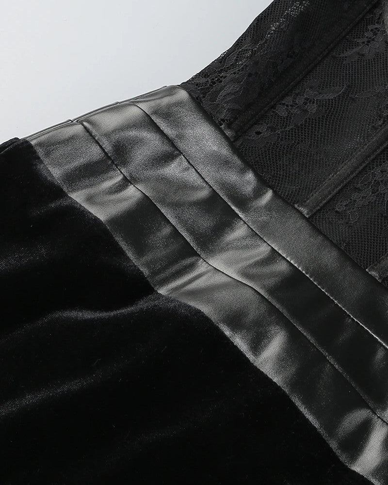Lace Corset Maxi Velvet Dress Black