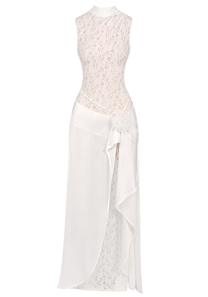 Lace Floral Detail Maxi Dress White