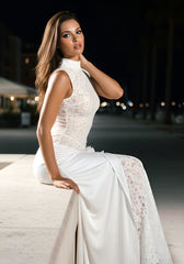 Lace Floral Detail Maxi Dress White