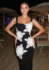 Floral Lace Midi Dress Black White