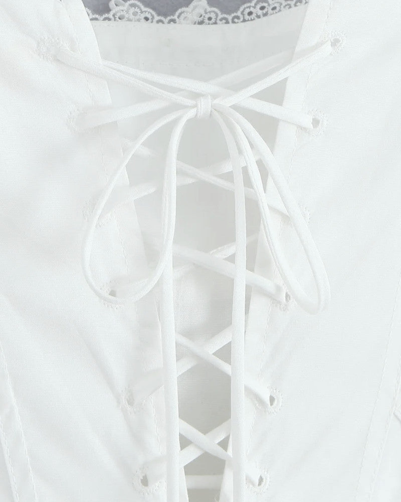 Lace Insert Corset Skater Dress White