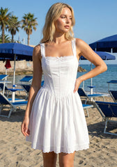 Lace Insert Corset Skater Dress White