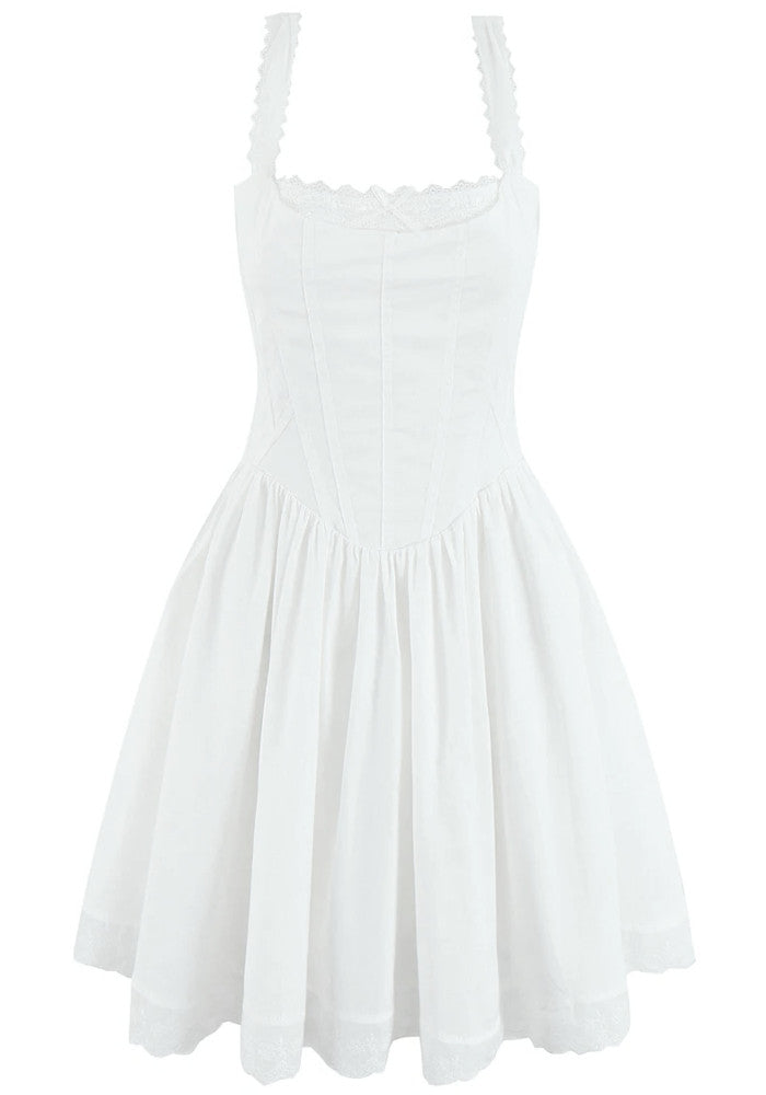 Lace Insert Corset Skater Dress White
