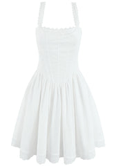 Lace Insert Corset Skater Dress White