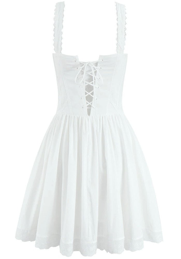 Lace Insert Corset Skater Dress White