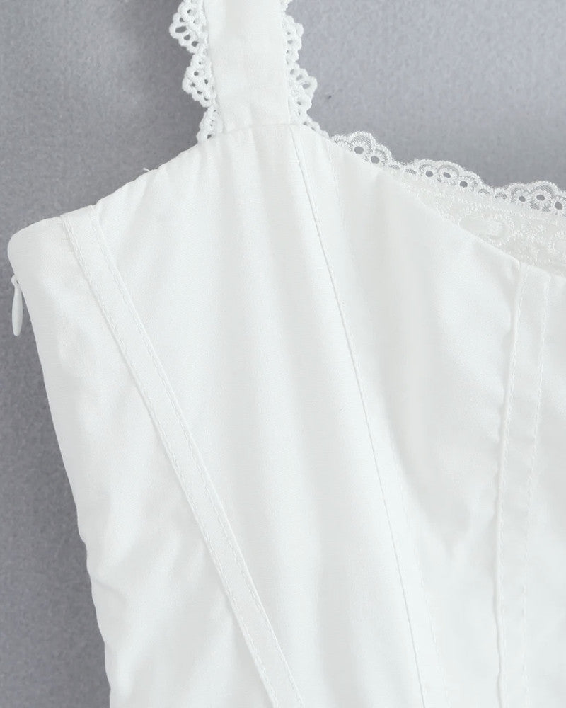 Lace Insert Corset Skater Dress White