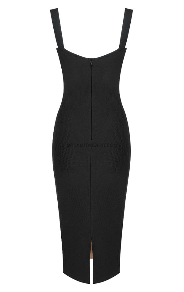 Lace Insert Bustier Midi Dress Black