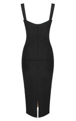 Lace Insert Bustier Midi Dress Black