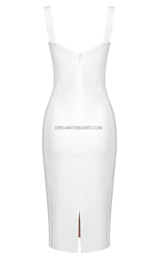 Lace Insert Bustier Midi Dress White